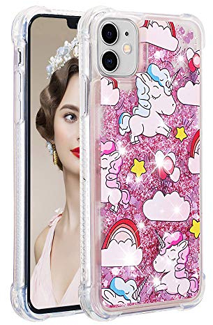 QIWEIQING Kompatibel mit iPhone 8 Plus Glitzer Hülle,Mädchen Glitzern Handyhülle,Paillette Flüssigkeit Clear Silikon Schutzhülle für iPhone 6s Plus / 6 Plus / 7 Plus / 8 Plus Einhorn YB