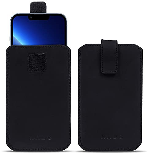 Schutzhülle kompatibel mit Apple iPhone 16 15 14 13 / Plus/Pro/Pro Max Tasche Smartphone Lederhülle Pull Tab Handy Sleeve Hülle Cover Schwarz