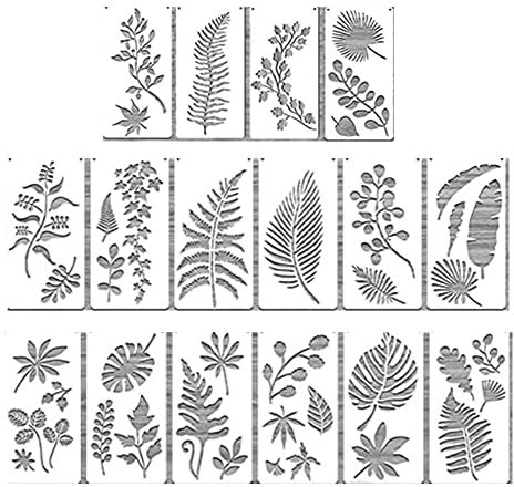16 pièces Pochoirs Feuilles Feuille Réutilisable Pochoir Plastique mural Pochoir pour meubles Bureau Couloir toile botaniques