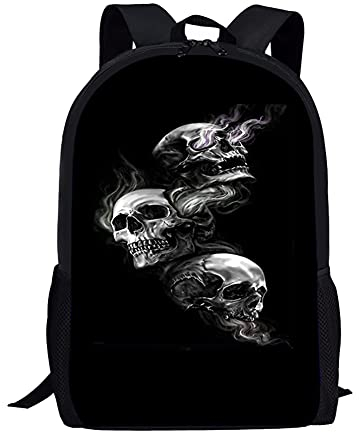 POLERO Kinder-Rucksack mit Tiermotiv, Tyrannosaurus Rex, Totenkopf schwarz