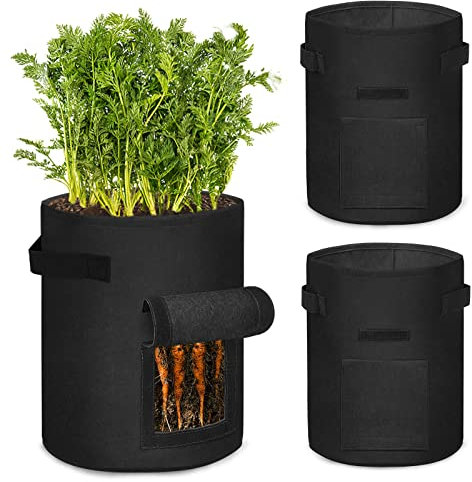 LARS360 Pflanzsäcke 7 Gallon Pflanzentasche Schwarz Blumentopf aus Gemüsegewebe Pflanztopf mit Fenster, 3 Stück