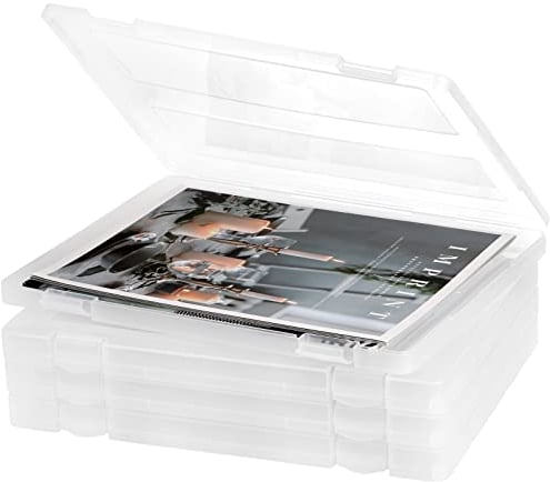 Hiceeden 4 Pack Plastic Project Case for 8.5x11 Letter File, Trasparent Scrapbook Paper Storage Box Slim Document Holder Organizer for Magazine, Office Supplies, School