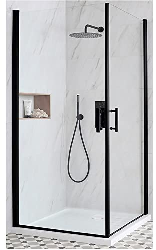 MILANO Black Corner Hinged Door Shower Enclosure White Tray 700 x 700mm