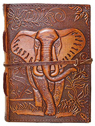 18 cm Notizblock Notizen Handgemacht Tagebuch Kleine Reisen Notizbuch Skizzenbuch Geschenk Album met Elefant Lederbezug Antik Schnurverschluss