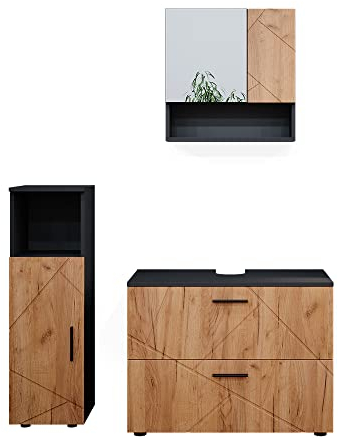 Vicco Badmöbel-Set Irma, Badezimmerschrank-Set, Anthrazit/Eiche, 3 Teile, mit Midischrank