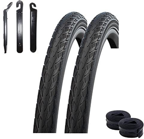 2 x Schwalbe Delta Cruiser Plus PunctureGuard E-25 Fahrradreifen mit Reflex Schwarz 40-622 (28 x 1.50)+ 2 x SV17 60mm inkl. Reifenheber