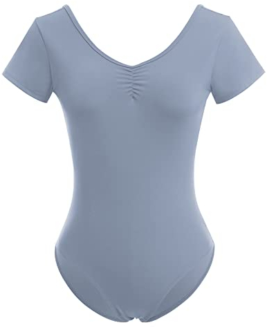 OBEEII Damen Body Spitze Ausschnitt Ballett Tanzbody Leotard Ballettanzug Bodysuit Gymnastik Turnanzug Trikot Oberteile Top Sport Fitness Kostüm Grau03 XXL