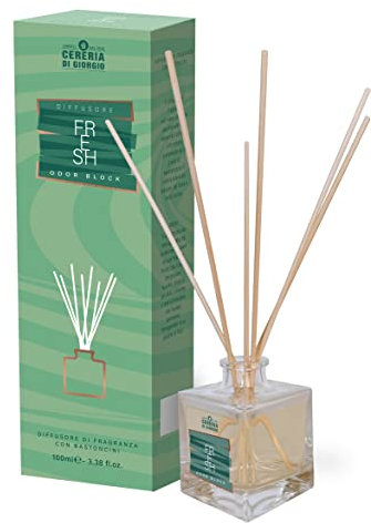 Cereria di Giorgio Diffusore di Profumo Odor Block-Profumazione Fresh: Muschio, Chiodi di Garofano, Ciclamino, Rosa-100 ml, Verde, Media