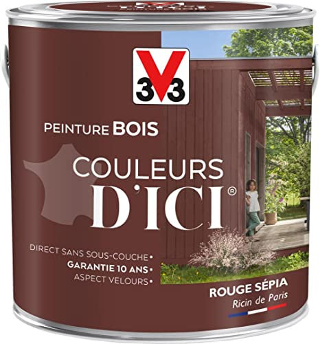 V33 Peinture Bois Couleurs d ICI® - Rouge sépia - Ricin de paris - Velours - 2L