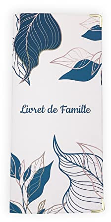 Nemau - Étui Livret de Famille - Protège-Livret Officiel en Gomme Expansée - Format Mairie - Fabriqué en France - Souple, Imperméable, Élégant - Modèle feuilles bleu canard