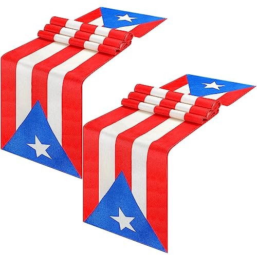 Kingdder 2 Stück Leinen Italien Puerto Rico Tischläufer Gestreifte Flagge Leinen Tischläufer Italienisch Puerto Rico Party Dekorationen für Küche Esszimmer Zuhause Tischdekoration 33 x 183 cm (Puerto