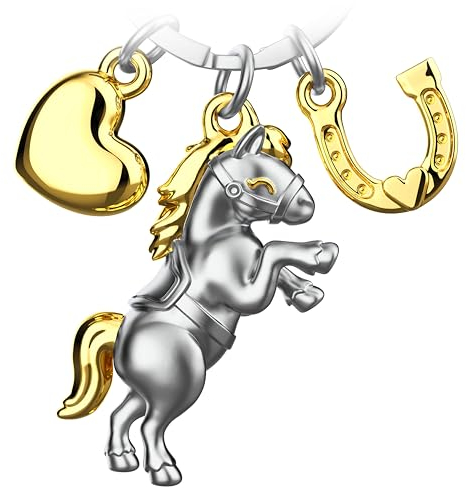 FABACH Pferd Schlüsselanhänger Glücksbringer mit Herz und Hufeisen - Hufeisen Glücksbringer für Pferdeliebhaber - Pferde Schlüsselanhänger Geschenk