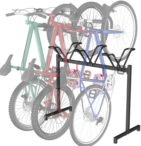 Sttoraboks 3 Fahrrad-Bodenständer, verstellbarer Fahrrad-Parkständer mit Haken für Garage, Innen- und Außenbereich, Metall-Fahrradaufbewahrungsständer für Berg-, Straßen- und Kinderfahrräder, maximale