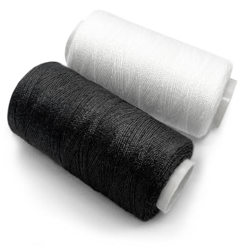 Fil à Coudre en Polyester Noir et Blanc 2 Bobines de 350m. Fil Pour Coudre Tout Usage.