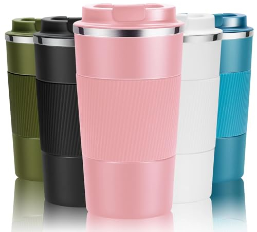 YINJOYI Travel Mug Reusable Coffee Cups Thermal Insulated Vacuum Stainless Steel Tumbler for Hot Cold Drinks (Pink, 510ml)