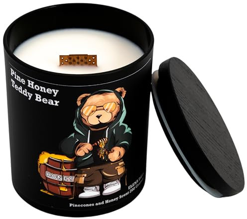 Elena Days Duftkerze Pine Honey, aus 100% Sojawachs, Duft nach Tannenzapfen und Honig, mit knisterndem Holzdocht, 200 g, Brenndauer 60 Stunden, Geschenkidee