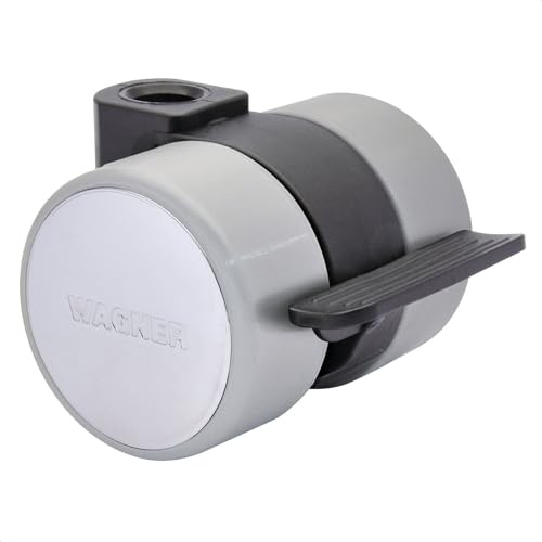 WAGNER Design Möbelrolle/Soft-Lenkrolle - LOGO - Durchmesser Ø 38 mm, Bauhöhe 40 mm, Feststeller, schwarz/grau mit Kappe chrom, Tragkraft 50 kg - Made in Germany - 01010401