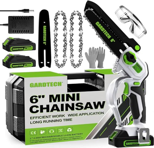 Gardtech Mini Kettensäge mit Akku 6 Zoll Mini Kettensäge Elektro mit Sicherheitsschloss 2 Akku 4000mAh Handkettensäges für Gartenscheren Astschere Holzschneidenz