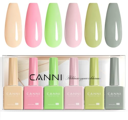 CANNI Vernis à Ongles Gel Semi Permanent 6 Couleur UV Nail Polish jaune rose vert gris Semi-permanent Valentinstag für Maniküre Nageldesign 9ml