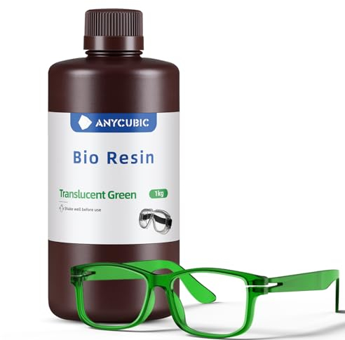 ANYCUBIC Bio Resin, 3D Drucker Resin mit Geringer Reizung, Minimalem Geruch, Hautkontakt, Ausgezeichneter Zähigkeit und Belastbarkeit, Geeignet für LCD/DLP/SLA 3D-Drucker, Transparent Grün, 1000g