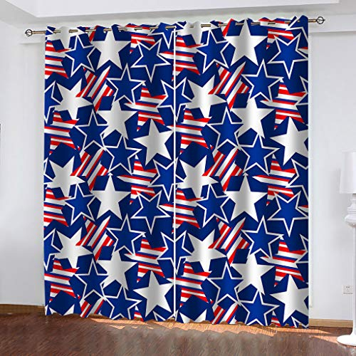 Vorhänge Schlafzimmer Blickdicht Gardinen 3D Hd Druck Blauer Sterndruck Muster Verdunkelungsvorhang Ösenschal 2 Stücke 270X300cm (HxB) Wohnzimmer Thermovorhang Fensterdekoration