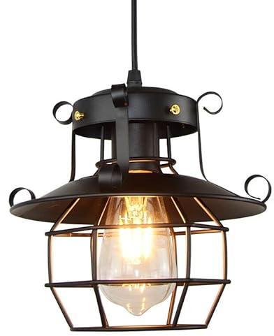 HerfsT Iluminación colgante Jaula de metal industrial Lámpara colgante Granja Lámpara colgante negra Lámpara de techo rústica Altura ajustable para cocina isla, comedor