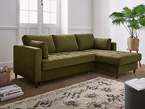 Lisa Design Anna – Ecksofa mit Schlaffunktion – mit Bettkasten – 4-Sitzer – moderner Stil – rechts Olivgrün