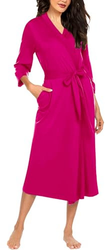 Ekouaer Bademantel Damen 3/4 Ärmel Sommer Dünn Leicht Morgenmantel Lässig Robe Hellblau L