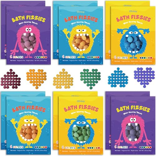 Bath Color Tablets for Kids, 360 Count Color Changing Bath Fizzies for Kids Boys Girls (12 Pack, 30 Tabs Each), Fizzy Tub Colors Bath Water Coloring Tablets, 6 Bright Colors, Nontoxic & Fragrance Free