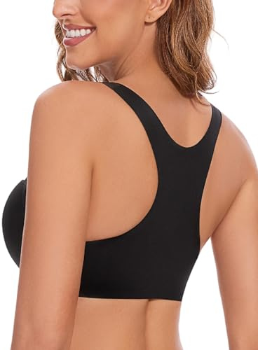 Amafuur Women's Push Up Racerback Front Closure Bras Seamless Plunge Padded Underwire Add 2 Cup Sizes Bra Black 34E