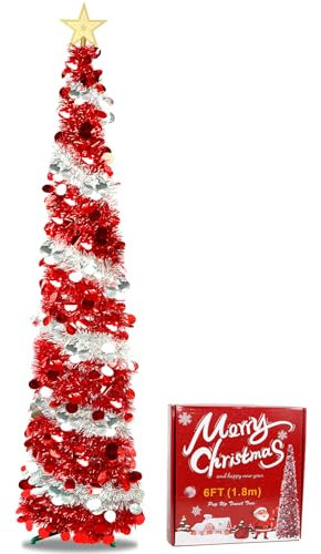 UHAPEER Albero di Natale Pop Up, 180cm Albero di Natale Pieghevole, Albero di Natale con Cima a Stella, Albero Decorativo con paillettes, Chritsmas Tree per la decorazione natalizia interna
