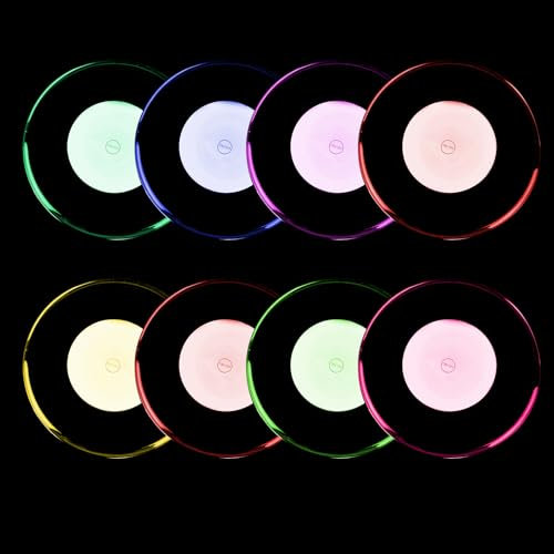 WIYETY 8 Stück LED Untersetzer: Ø 10cm Leuchtuntersetzer Rund aus Acryl, Wasserdicht mit 7 Farbmodi & ON/Off Taste, LED Untersetzer für Gläser Flaschen Partys Hochzeiten Bar Weihnachten (Rund)