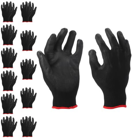 PATIKIL Safety Work Gloves, 12 Pair PU Coated Seamless Knit Gardening Glove with Grip for Woodworking Construction Warehouse Yard Work, Black, Small Size