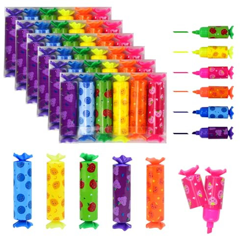 KNGNGK 36 Stück 6 Farben Mini Textmarker Stift Set Textliner Highlighter Stifte Marker Highlighter Pen für Schüler Mitgebsel Lustige Schreibwaren Süße Bonbon Form