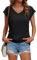 Suncife Womens Summer Casual Loose Fit T Shirt Cap Sleeve V Neck Tshirts Tops (Black,S)