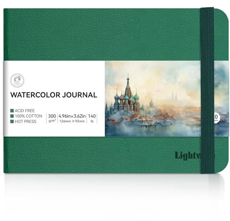 Lightwish Aquarell-Tagebuch, 100% Baumwolle, Heißpress-Kunstbedarf, kleines Aquarellpapier, Skizzenbuch, 13 x 9,5 cm, 20 Blatt (63,5 kg/300 g/m²), säurefrei, für Aquarellfarben, Gouache, Acryl