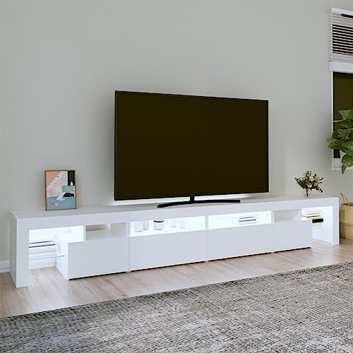 Gecheer Mobile Porta TV Moderno in Truciolato Bianco con Luci LED per Soggiorno - 260x36,5x40 cm