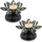 Lot de 2 photophores en forme de fleur de lotus en cristal avec base en métal doré pour centre de table, décoration de mariage/fête, joli cadeau (2, noir)
