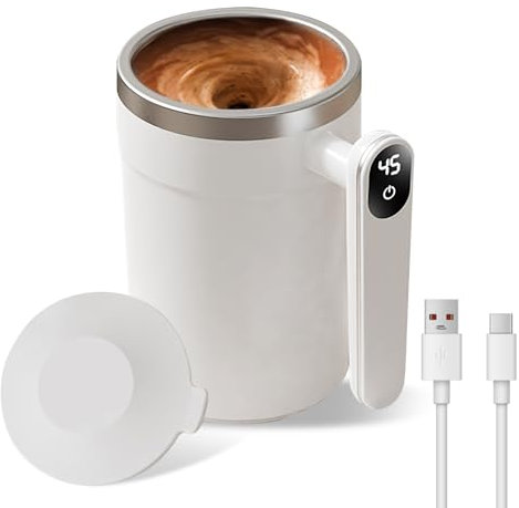 TechVizrs Selbstrührende Kaffeetasse, Automatisch Magnetisch Rührende Kaffeetasse, 400ml Utomatic Magnetic Stirring Coffee Mug aus Edelstahl für Milch, Kakao Im Büro, Küche, Reisen (Weiß)
