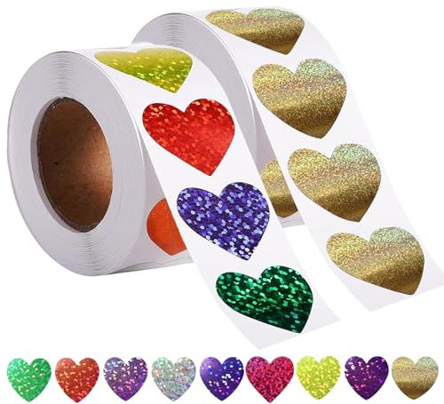 Herz Sticker Aufkleber 1000 Stück Glitzer Sticker Herzen Liebe Herz Aufkleber Selbstklebend Belohnungssticker Herzsticker 25mm