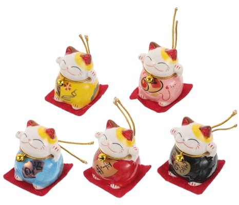 MAGICLULU 5stücke Teiliges Glückskatze Keramik Ornamente Mini Maneki Neko Dekoration Für Zuhause Und Auto Kreative Tischdeko Für Freunde