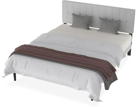 Suusolny Polsterbett Bettgestell mit Kopfteil aus Leinenstoff und Lattenrost Einzelbett Doppelbett Einfache Montage mit Installationstools Bettrahmen Bis 300KG Hellgrau-160 x 200 cm