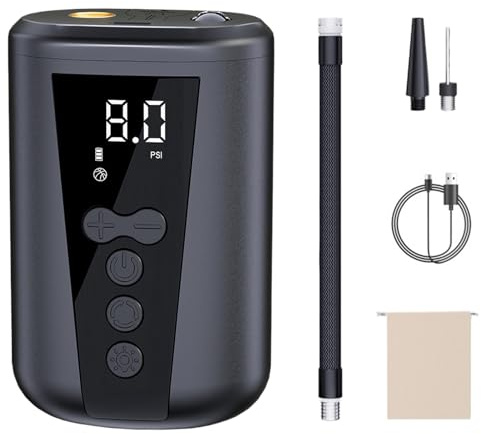 Elektrische Ballpumpe für Sportbälle mit digitalem Druckgauge und LED Light | Fast Rechargeable Ball Inflator with 2 Needles, Storage Bag | Compact Portable Air Pump for Soccer, Basketball, Football