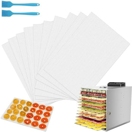 20 Stück Dörrfolie für Dörrautomat, 37x29cm Wiederverwendbar Dörrfolie aus Silikon, Antihaft Dampfmatten, Wiederverwendbare Dehydrator Matten für Rechteckige Runde Dörrautomaten