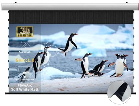 WUPRO FlowArc Pantalla de Proyección Motorizada Soft White Matt, Antirreflejos, Montaje en Pared/Techo, Compatible con Todos los Proyectores (150)