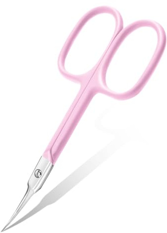 CGBE Cuticle Scissors with Curved Tip, Stainless Steel Cuticle Scissors Extra Fine, Super Sharp Small Pointed Beauty Cuticle Cutter for Trimming Cuticles, Eyebrows, Eyelashes and Dry Skin, Pink