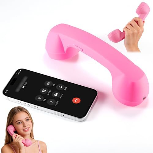 Retro Telephone Style Bluetooth Handset - Cell To Landline Adapter With Microphone Wireless Bluetooth 5.0 Earpiece with Clear Stereo Sound, Classic Design Receiver for Mobile Phones ﻿ (pink)