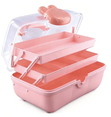 Daelesr Caja de Almacenamiento Multiusos de 3 Capas, Organizador Manualidades, Caja Costura de Plástico, Medicine Box, de Plástico para Cosméticos, Herramientas (Rosa)