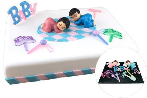 Cake Company Tortendekoration Baby und Geburt in blau und rosa | Tortendekoration Baby Party | Motivtorte Baby