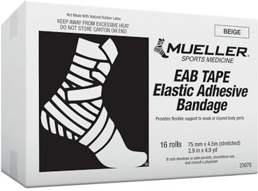 Mueller EAB Tape, Elastic Adhesive Bandage, 7.5cm x 4.5m, beige, 16 Rollen Box
